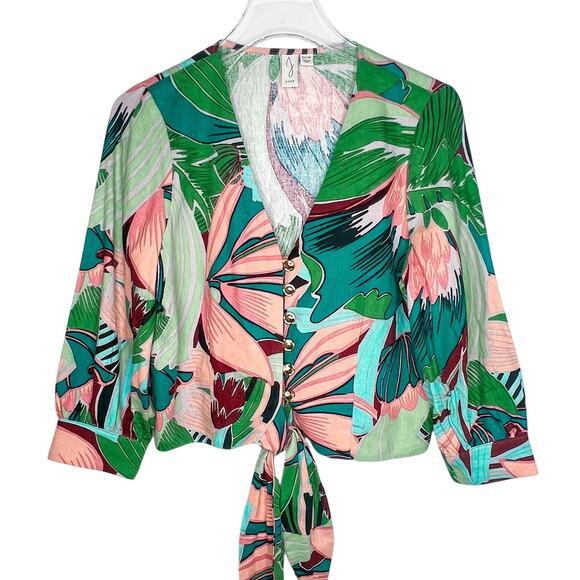 Joie Tropical Leaf Print Linen Crop Top Size XS - Picture 1 of 7